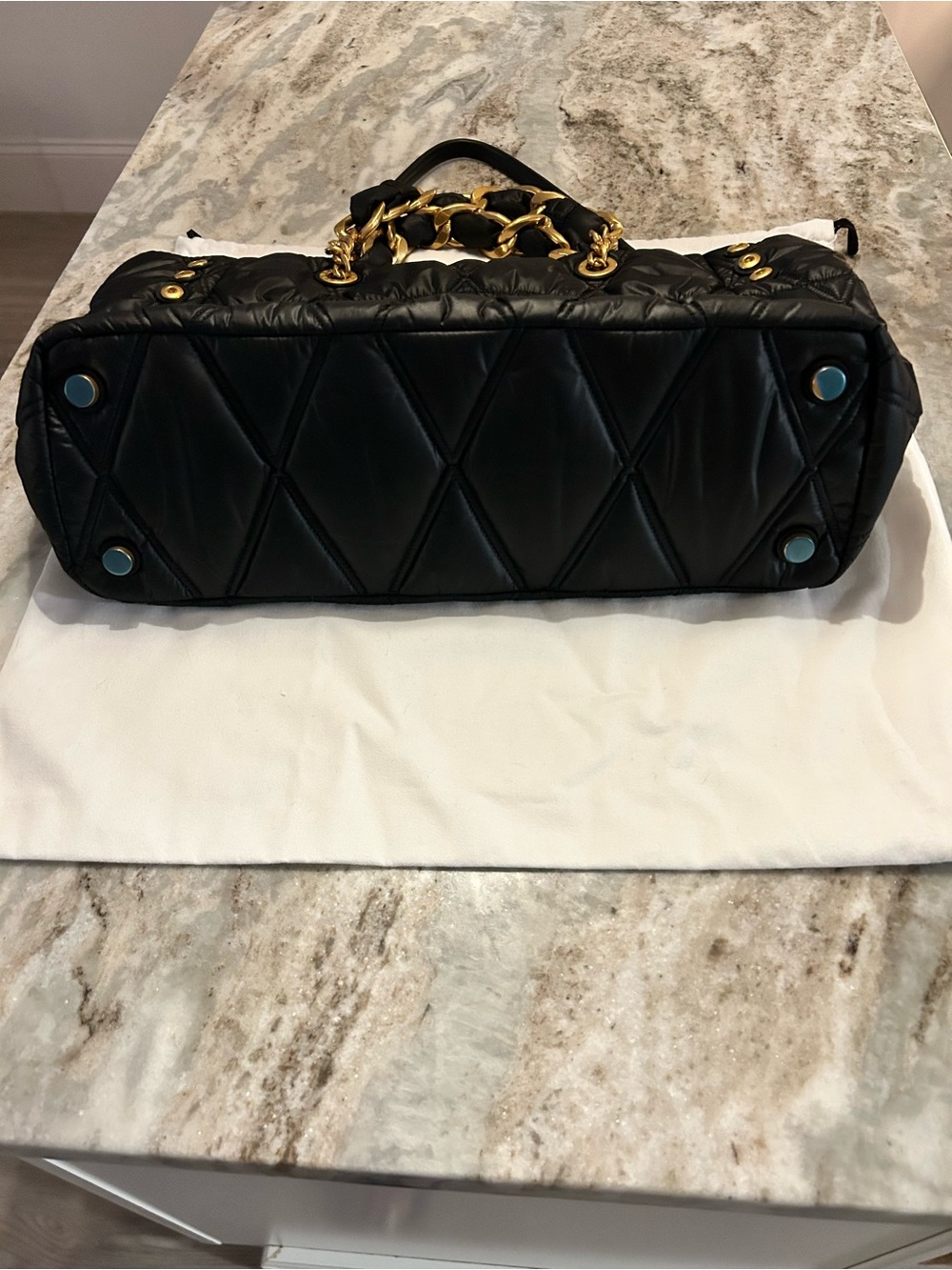 Balmain Black Quilted Tote with Gold Hardware and tags - Picture 3 of 13